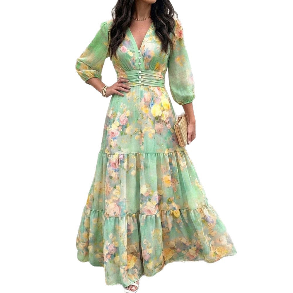 Women's maxi dress with wrap look, V-neck and gathered waist section Drune