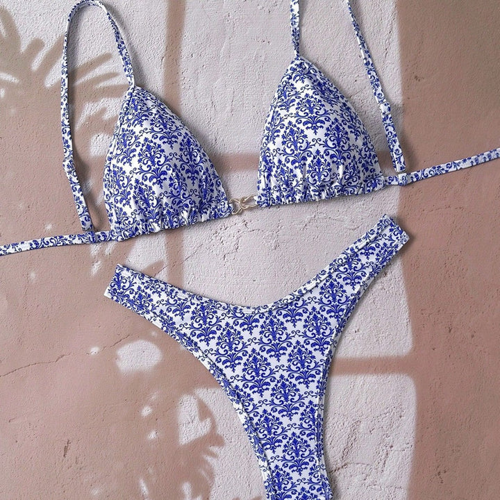 Ladies adjustable triangle bikini with floral trim Mune Fashion