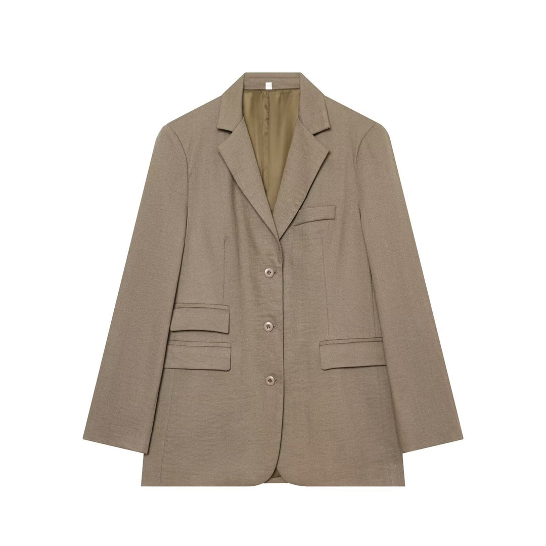 Women's Single-Breasted Business Blazer with Patch Pockets and Lapel Collar Mune Fashion