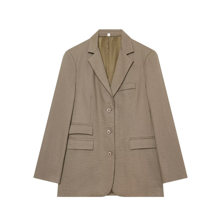 Women's Single-Breasted Business Blazer with Patch Pockets and Lapel Collar Mune Fashion