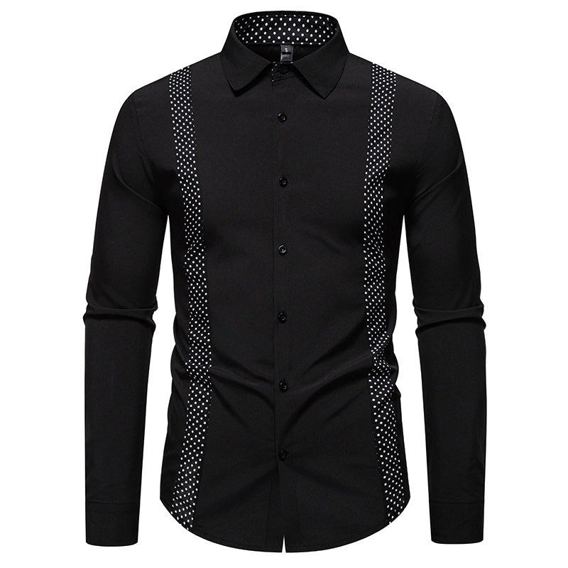 Men's Fitted Shirt with Contrasting Polka Dot Side Inserts and Kent Collar Mune Fashion