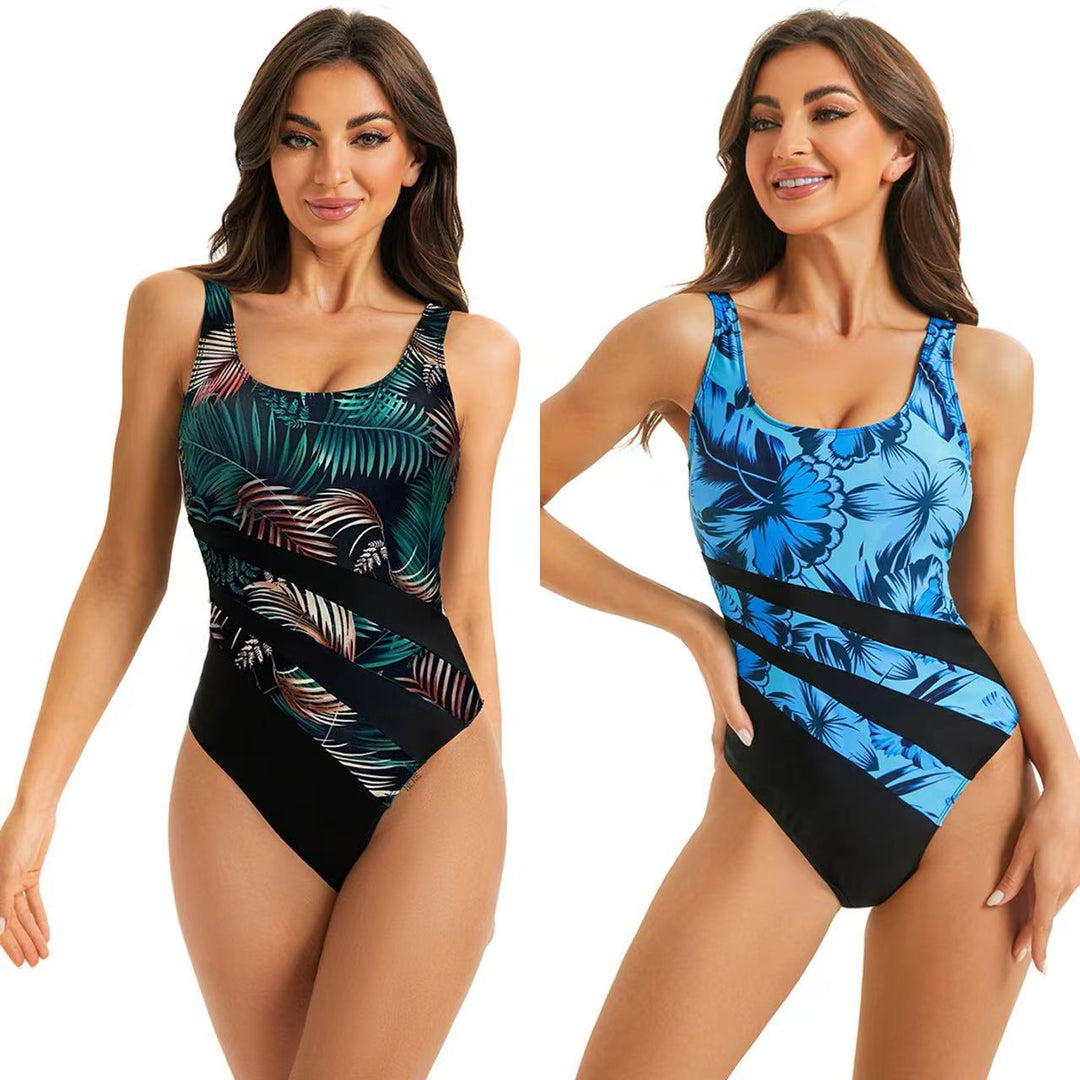Women's one-piece swimsuit with colorful leaf design Mune Fashion