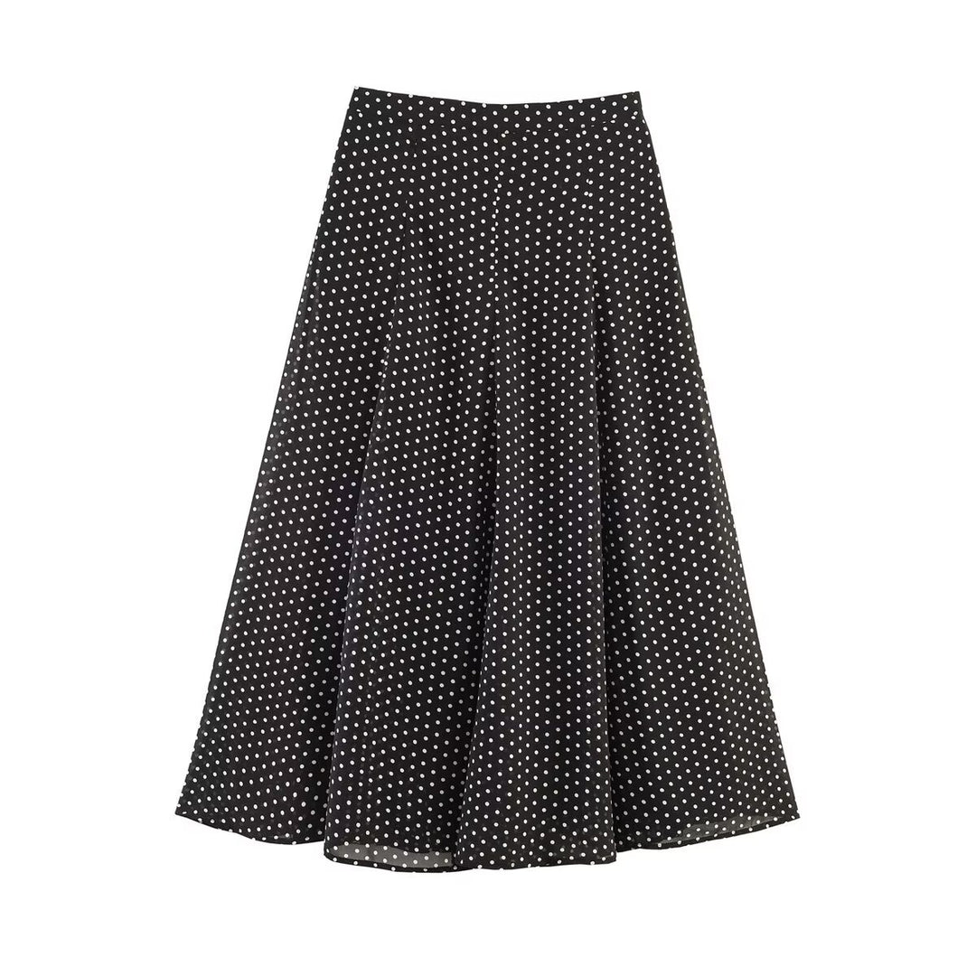 Women's Loose Blouson Top with Stand Collar, Polka Dot Pattern and Elastic Hem Mune Fashion