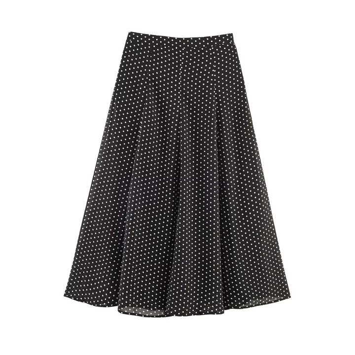 Women's Loose Blouson Top with Stand Collar, Polka Dot Pattern and Elastic Hem Mune Fashion