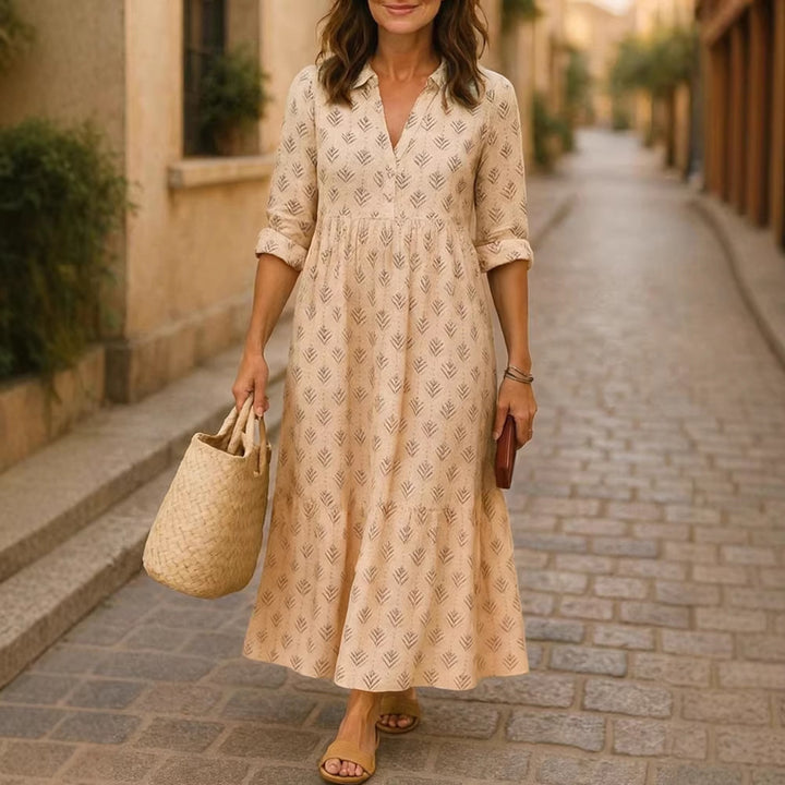 Women's maxi dress with elegant collar and floral patterns Mune Fashion