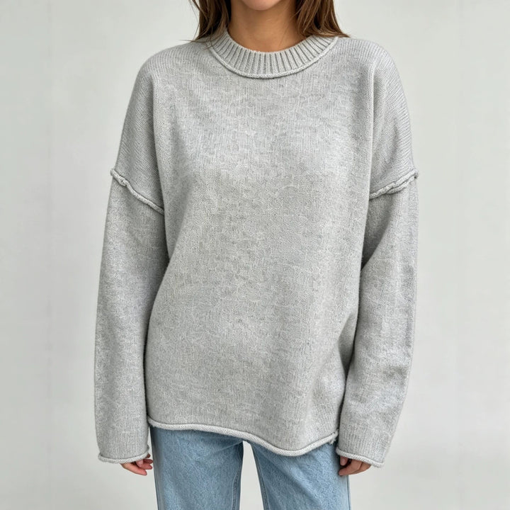 Women Oversize Boxy Sweater with short stand-up collar and decorative edge seam Mune Fashion