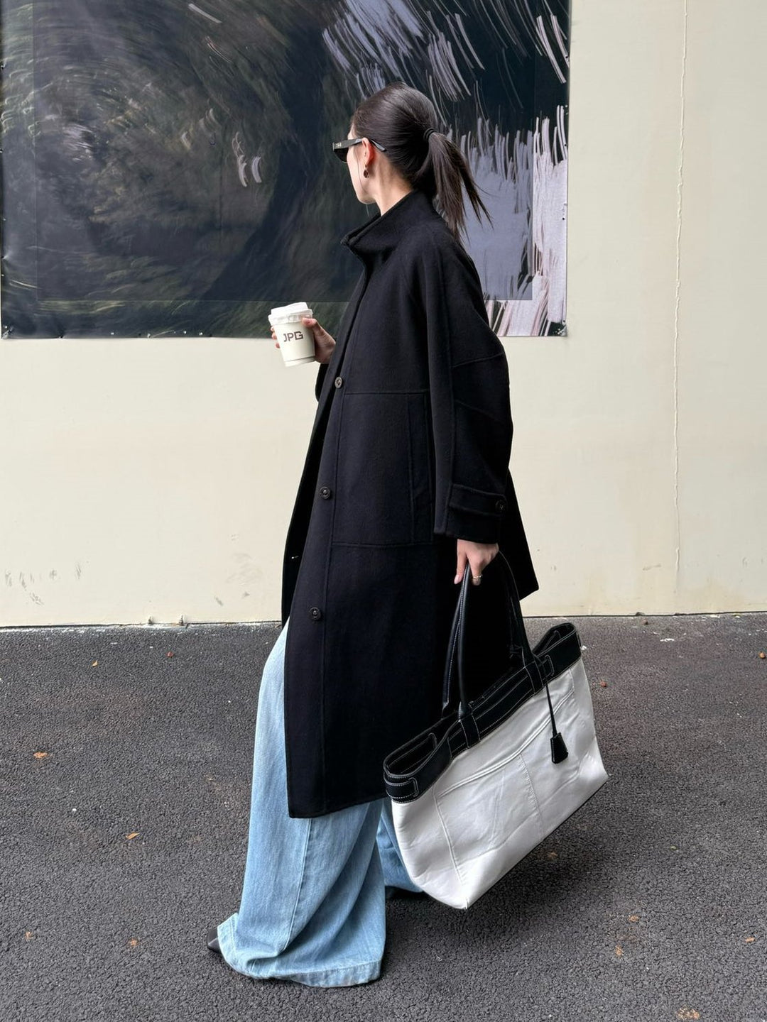 Women's Oversized Wool Coat with Stand-Up Collar and Large Flap Pockets Mune Fashion