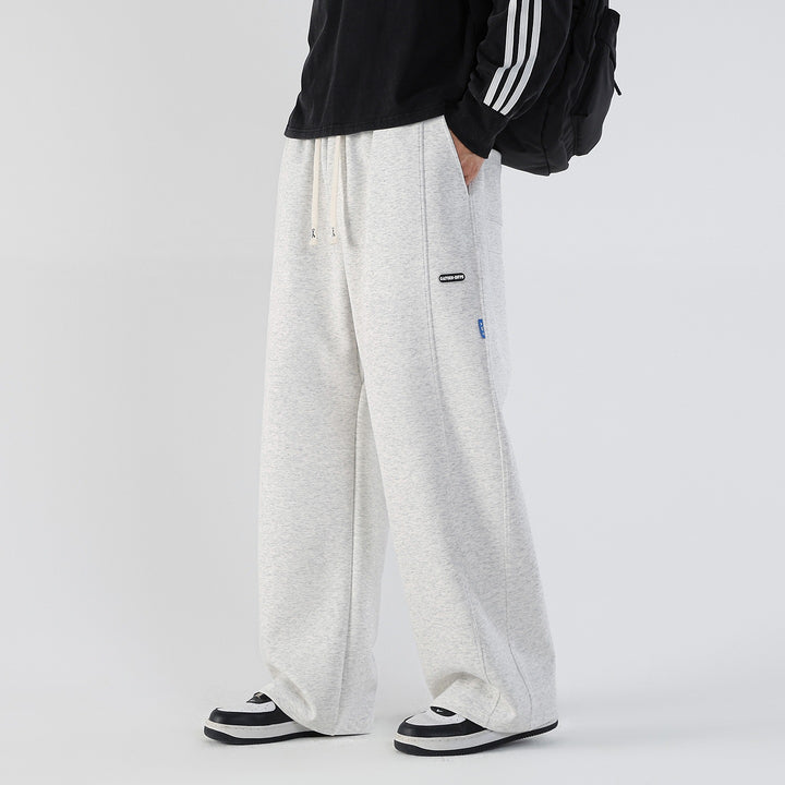 Men's Wide Relaxed Leisure Pants with Drawstring & Distinctive Seams Mune Fashion