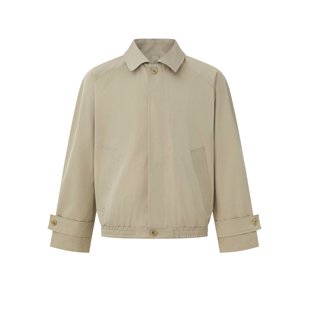 Ladies Short Bomber Jacket in Blouson Cut with Concealed Button Placket and Elastic Hem Mune Fashion