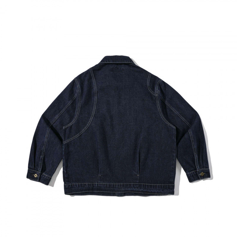 Unisex Boxy Denim Worker Jacket with Oversized Patch Round Pockets Mune Fashion