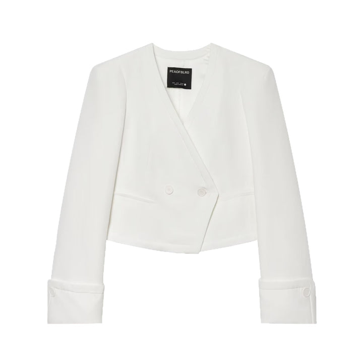 Women's Cropped Double-Breasted Blazer with Deep V-Neck and Cuffs Mune Fashion