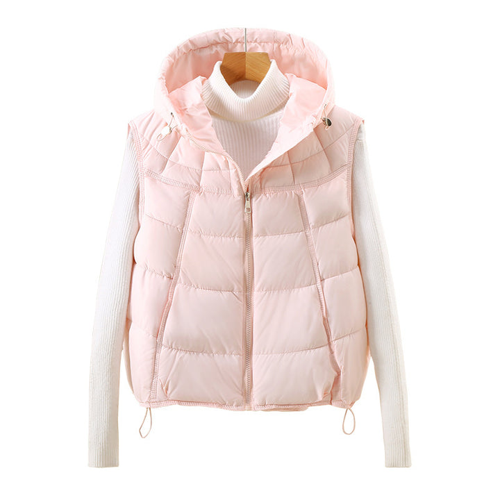 Women Slim Windproof Hooded Padded Vest with Adjustable Hem Mune Fashion