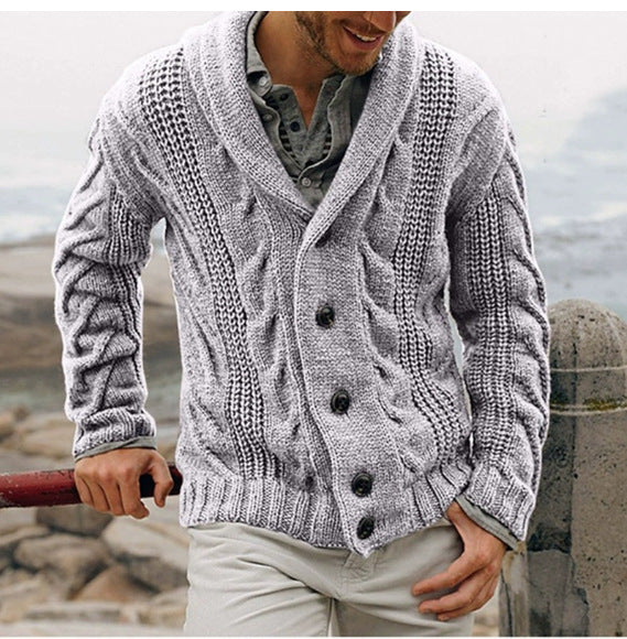 Men's chunky knit cardigan with shawl collar and cable pattern Mune Fashion