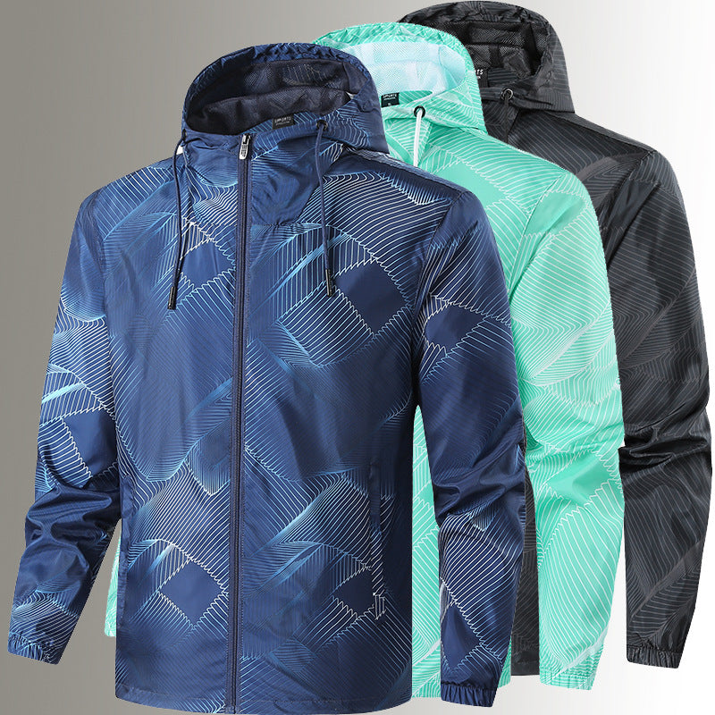 Men's Lightweight Hooded Windbreaker Jacket with Graphic Allover Print and Packing Function Mune Fashion