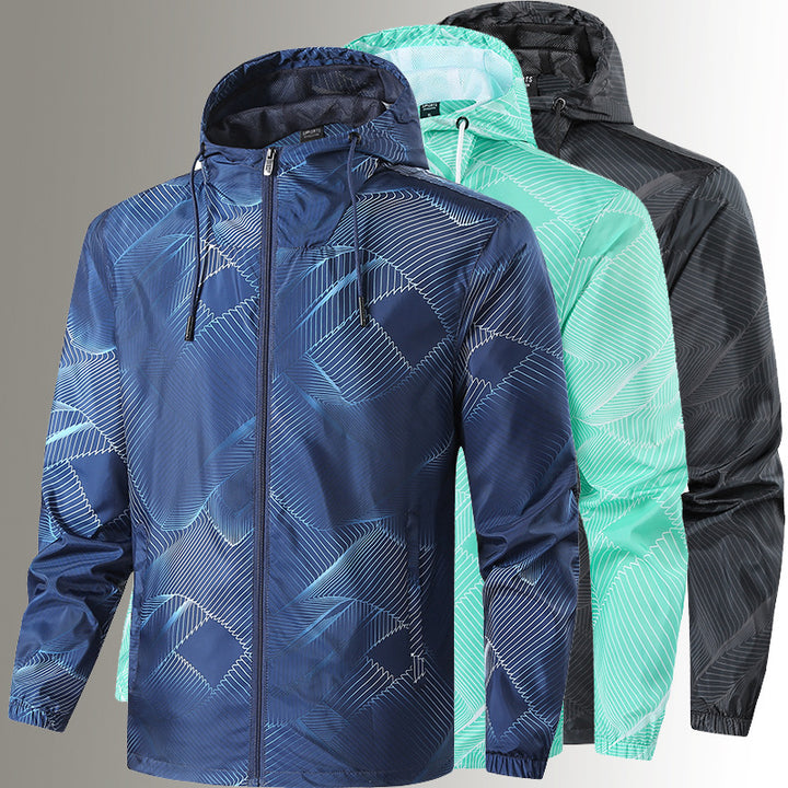 Men's Lightweight Hooded Windbreaker Jacket with Graphic Allover Print and Packing Function Mune Fashion