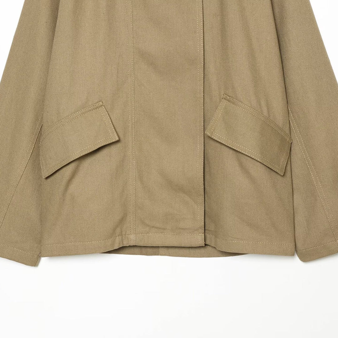 Women's Short Oversized Cape Trench Coat with High Funnel Collar and Utility Patch Pockets Mune Fashion