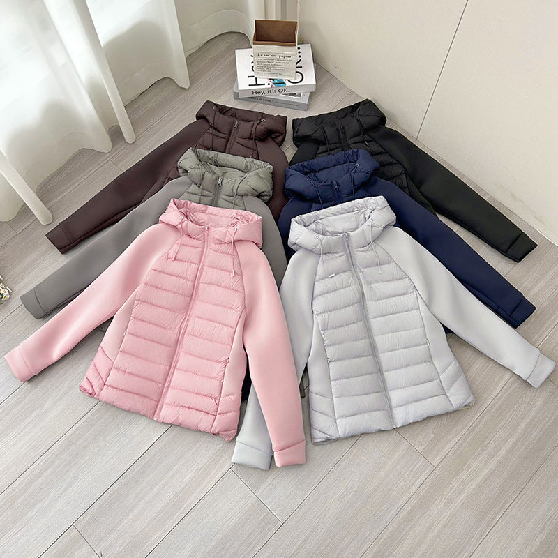 Ladies nano quilted hybrid jacket with hood, softshell sleeves and light thermal insulation Mune Fashion