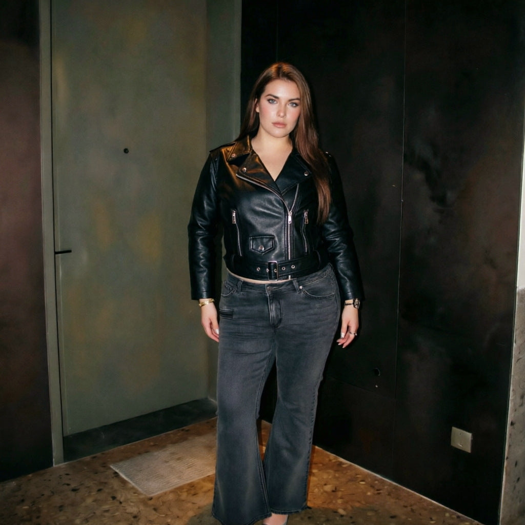 Ladies Stylish Biker Jacket with Belt Mune Fashion