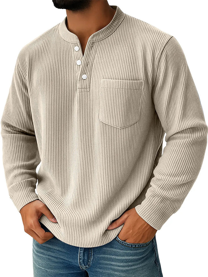 Men's thermal waffle knit Henley shirt with stand-up collar, chest pocket, and ribbed comfort fit Mune Fashion