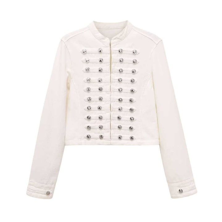 Women’s denim jacket in military style with row buttons and stand-up collar Mune Fashion