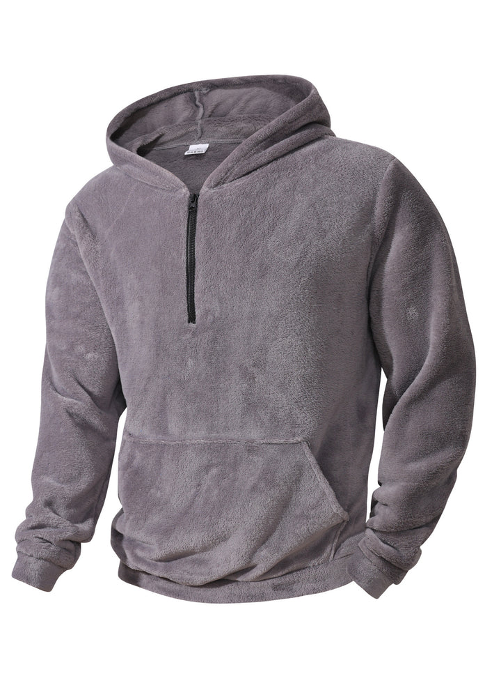 Men's cuddly microfleece hoodie with half zip, hood and kangaroo pocket Mune Fashion