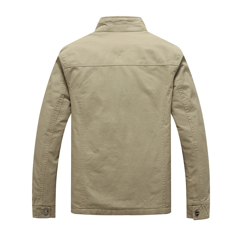 Men's canvas field jacket with faux fur lining, utility pockets, and stand-up collar Mune Fashion
