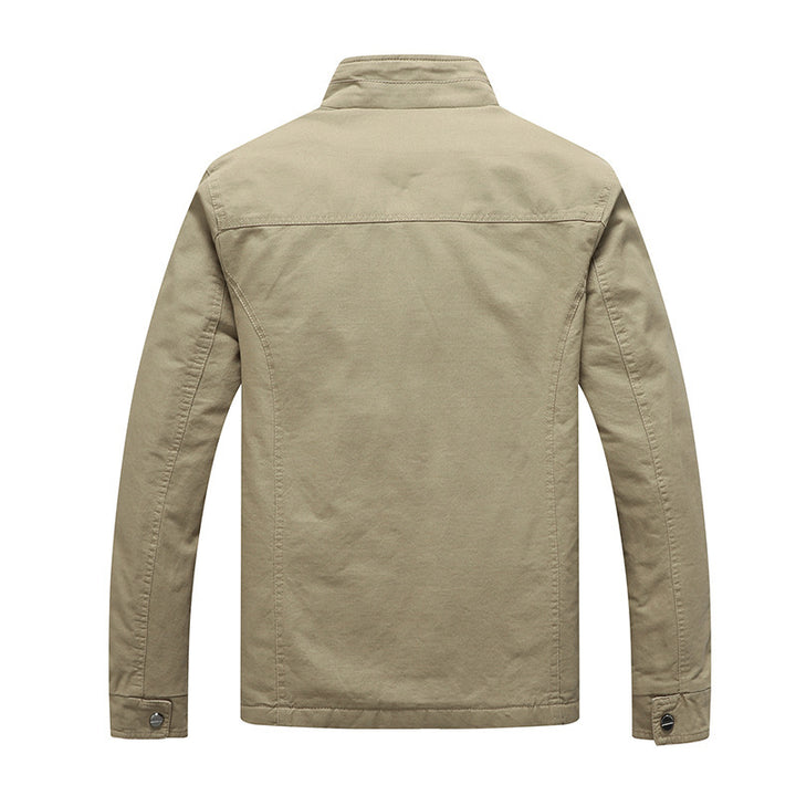 Men's canvas field jacket with faux fur lining, utility pockets, and stand-up collar Mune Fashion