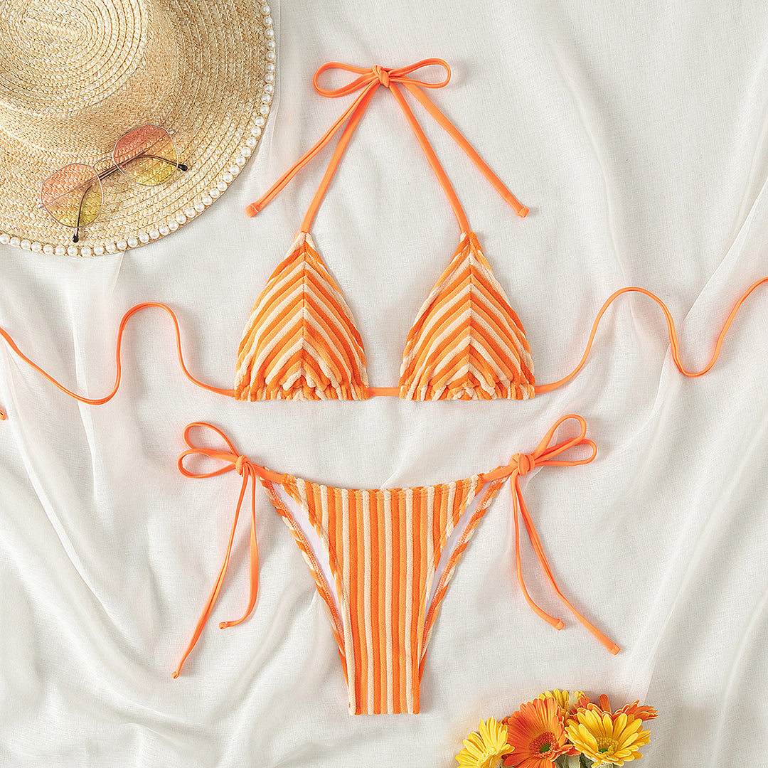 Women's Triangle Bikini with refined stripes and playful bows Mune Fashion