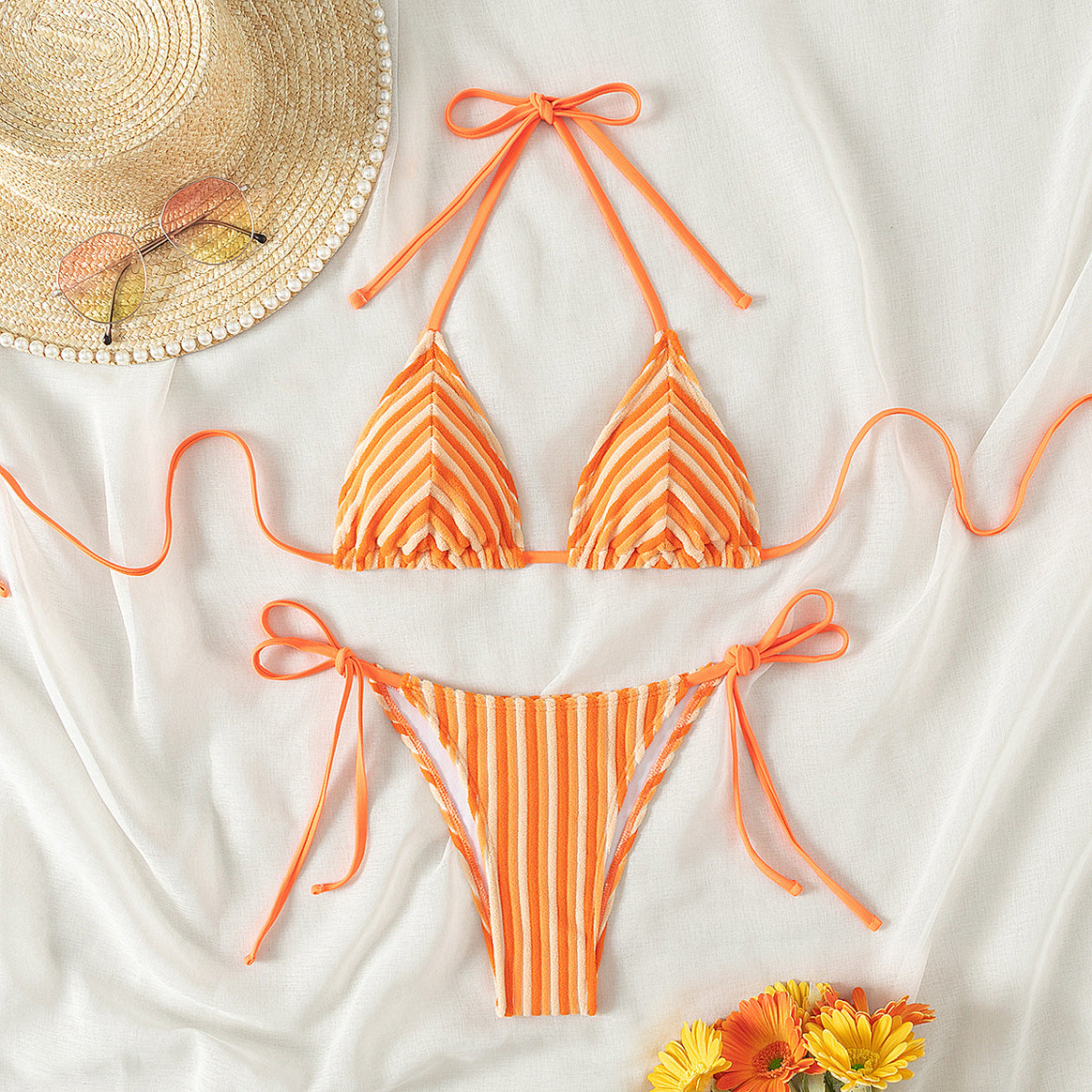 Women's Triangle Bikini with refined stripes and playful bows Mune Fashion