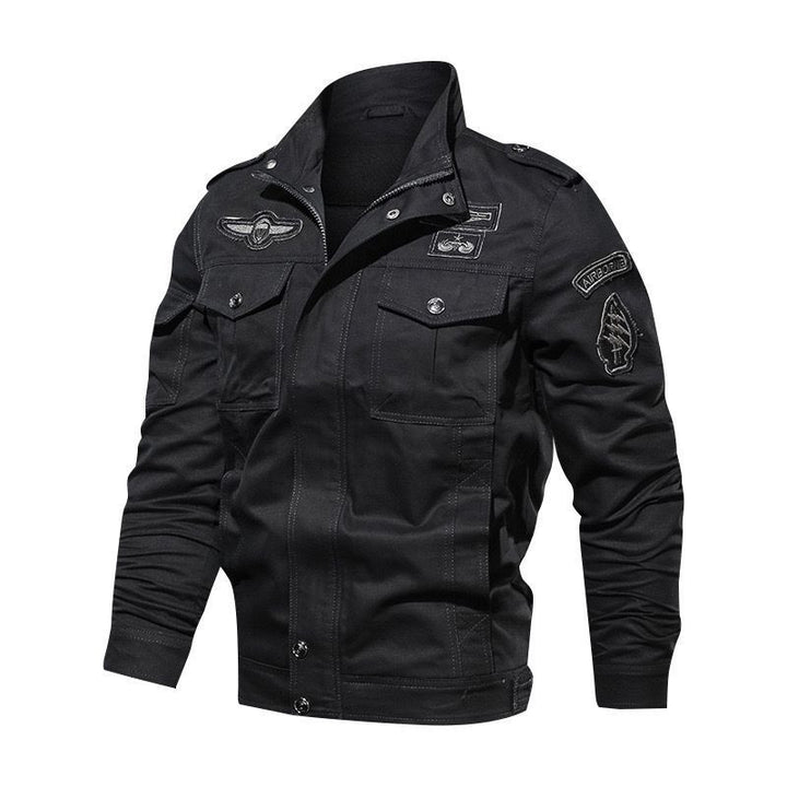 Men's Lightweight Canvas Utility Jacket in Military Look with Stand-up Collar, Epaulettes and Chest Flap Pockets Mune Fashion