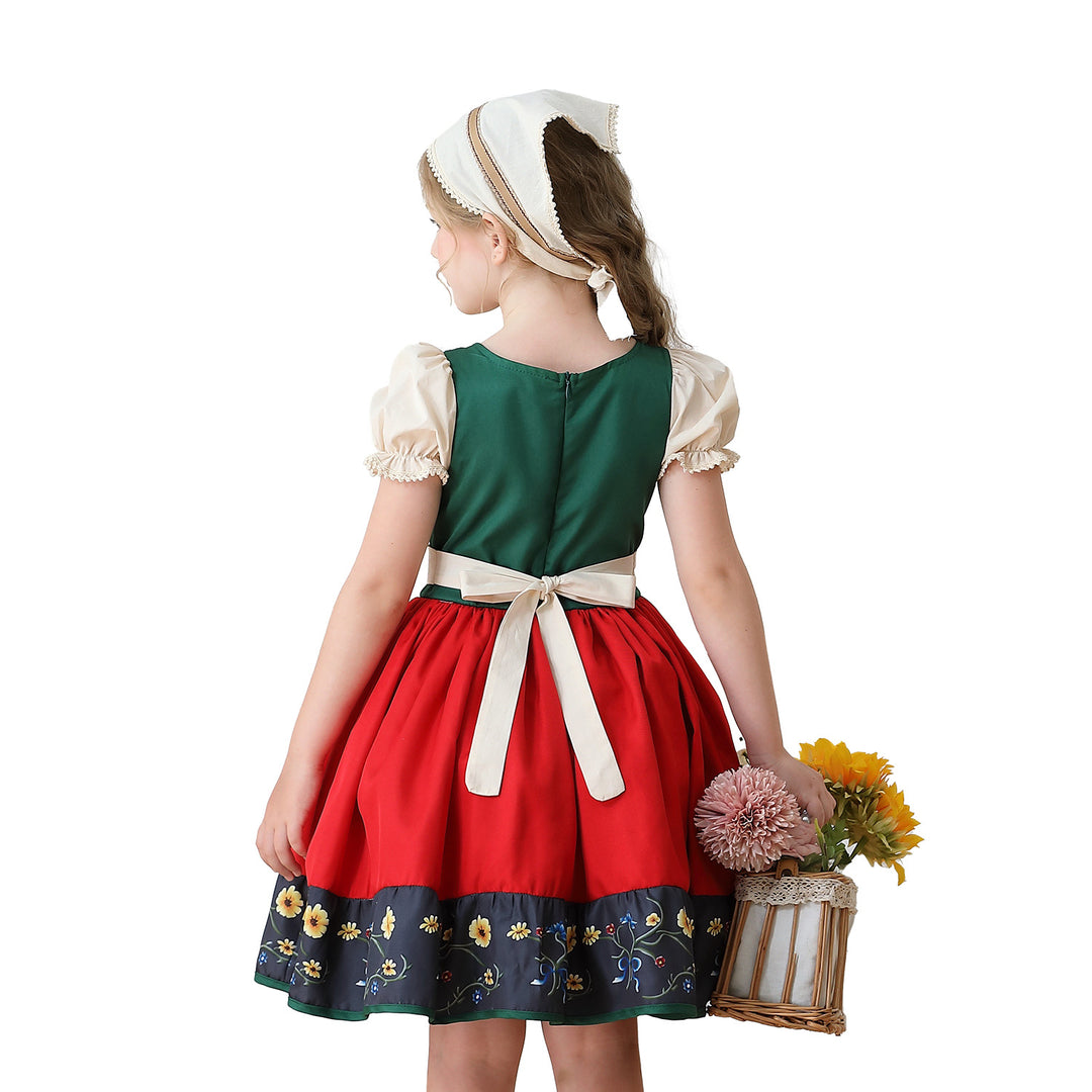 Ladies' traditional children's dirndl dress with decorative lacing apron and lace headscarf Mune Fashion