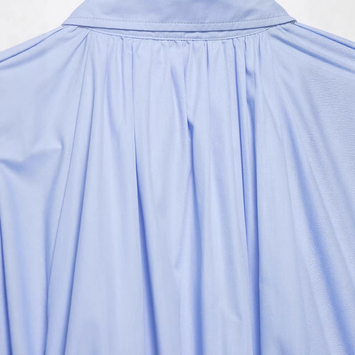 Women's Oversize Shirt Blouse with Pleats, Balloon Sleeves and Ruffled Hem Mune Fashion