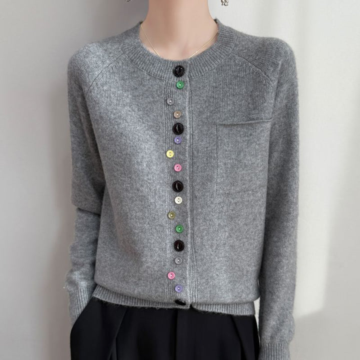 Women's fashionable knit cardigan with colorful buttons Mune Fashion