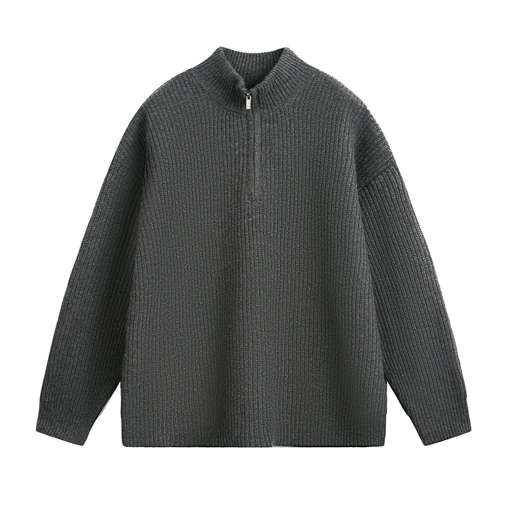 Unisex Oversized Chunky Knit Sweater with Half Zipper and Stand-Up Collar Mune Fashion