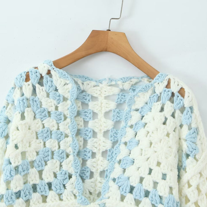 Women Crocheted Granny-Square Cardigan with Wide Sleeves and Ties Mune Fashion