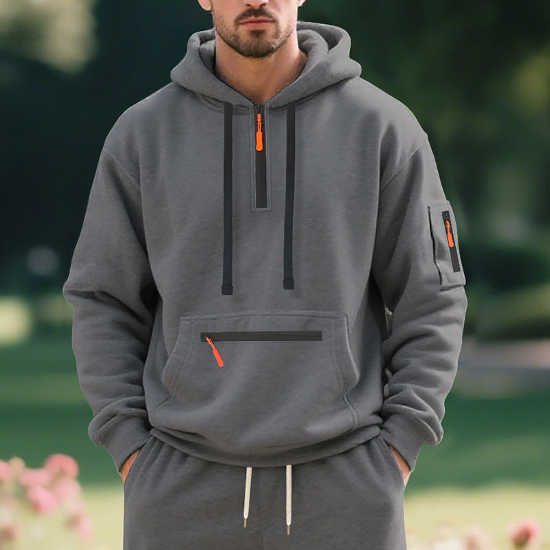 Men's half-zip hoodie with sealed zippers, kangaroo zip pocket, and arm pocket Mune Fashion