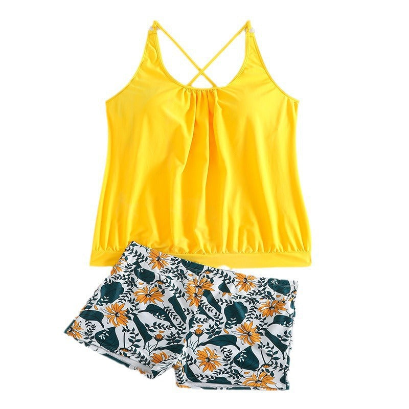 Women's Tankini Set with Floral Ruffle Top and Sporty Bottom Mune Fashion