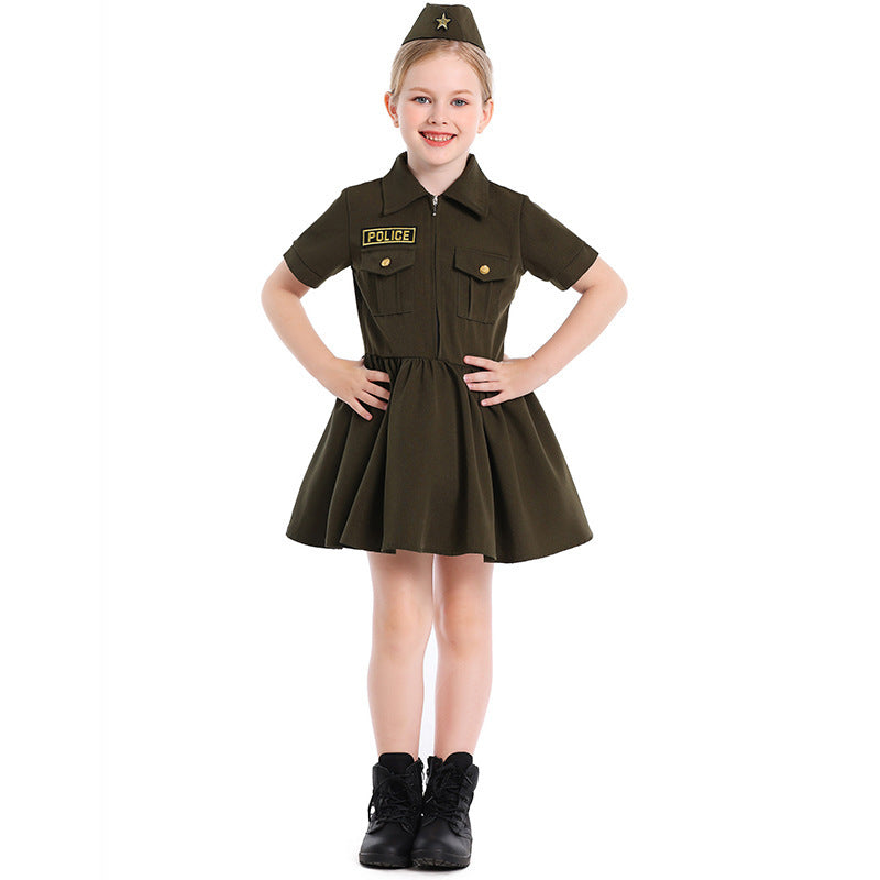 Girl Police Costume Dress with Skirt and Hat Mune Fashion