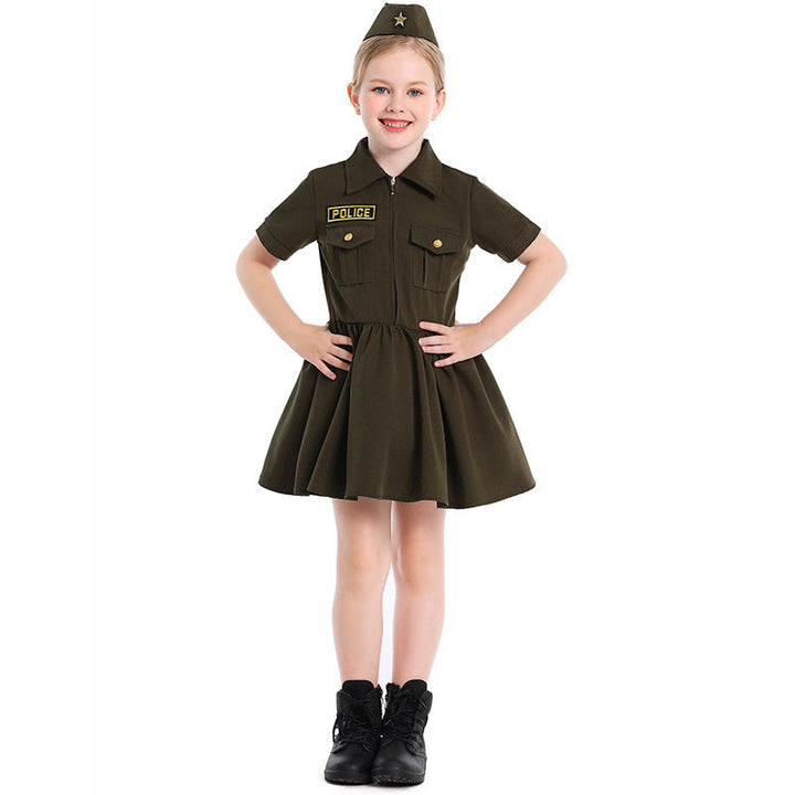 Girl Police Costume Dress with Skirt and Hat Mune Fashion
