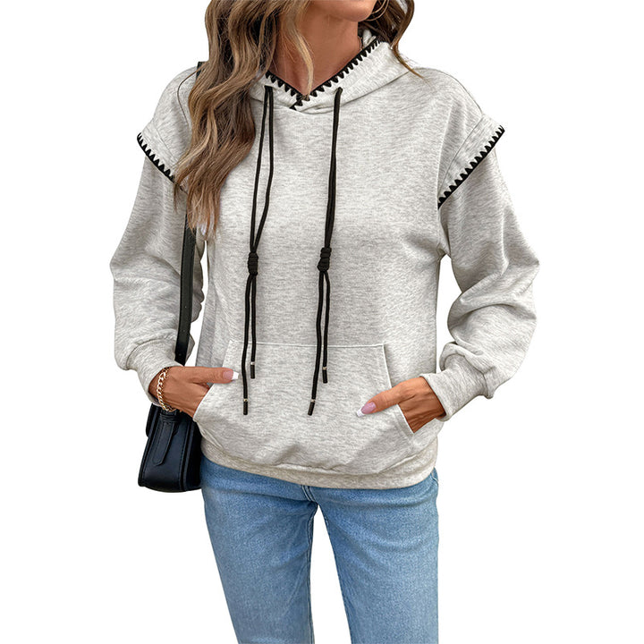 Women Comfortable Hoodie with Decorative Seam Mune Fashion