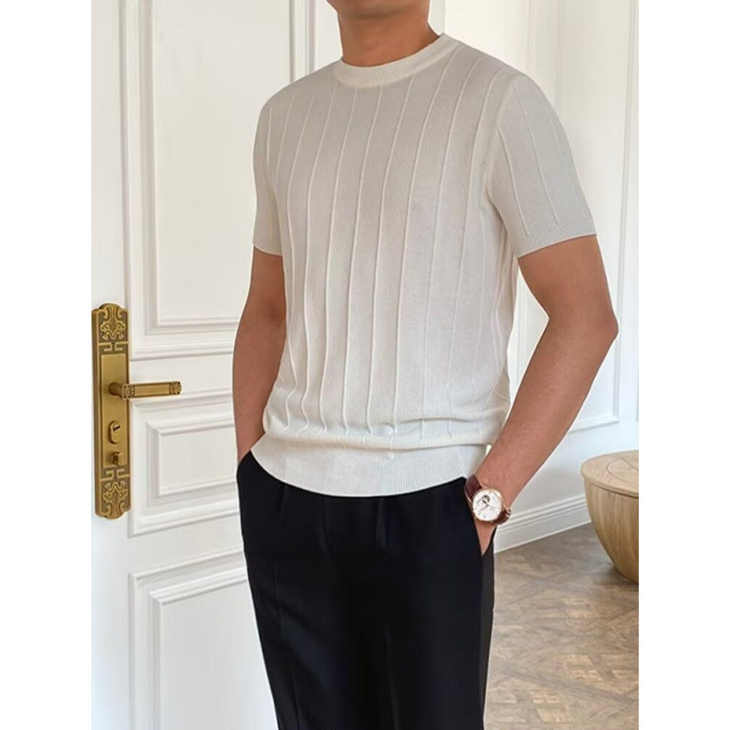 Men's Short Sleeve Knit Sweater with Ribbed Structure Mune Fashion