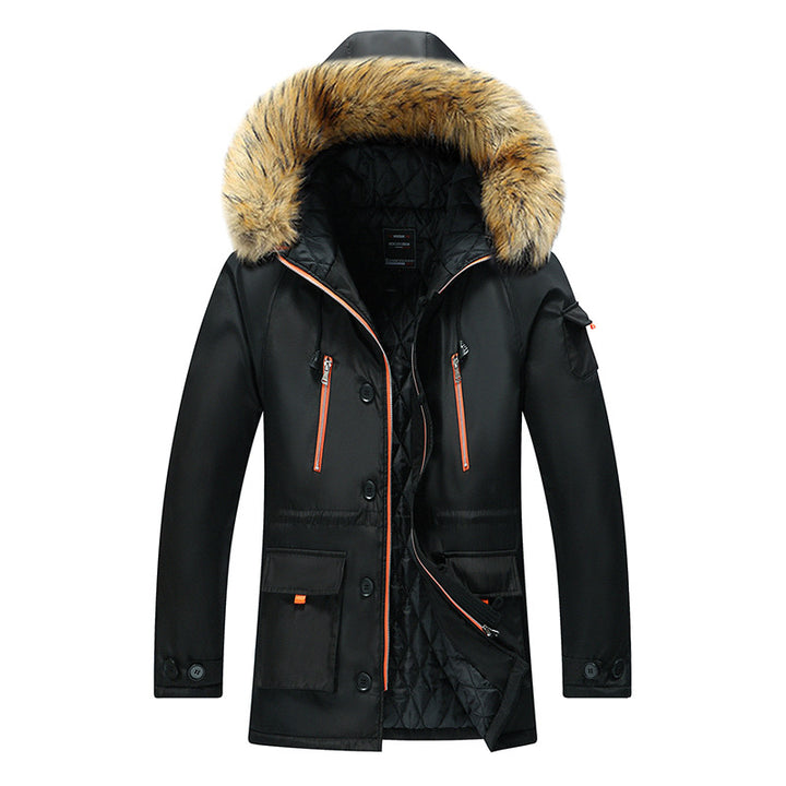Men's  water-resistant quilted-lined parka with faux-fur trimmed hood and multi-pocket utility Mune Fashion