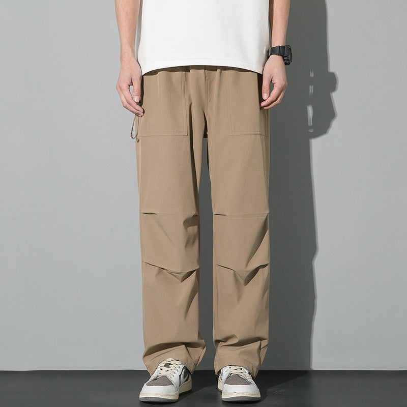 Men's Wide Utility Cargo Pants with Drawstring Waist, Knee Patches & Adjustable Hem Mune Fashion