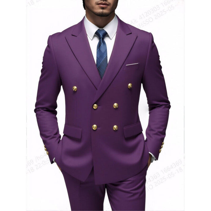 Men's double-breasted Slim-Fit suit with gold decorative buttons and slim business trousers Mune Fashion