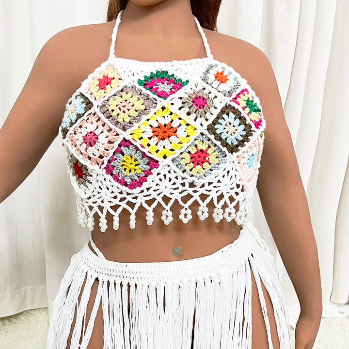Women's crochet top with colorful square pattern Mune Fashion
