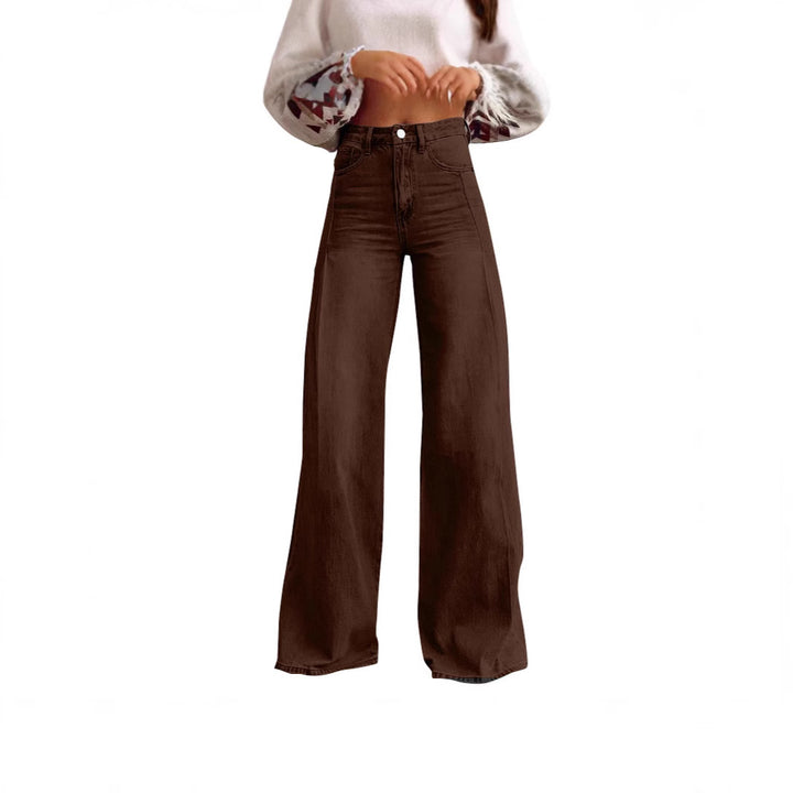 Women high-waisted flared jeans with extra wide leg, figure-flattering fit and subtle vintage wash Mune Fashion