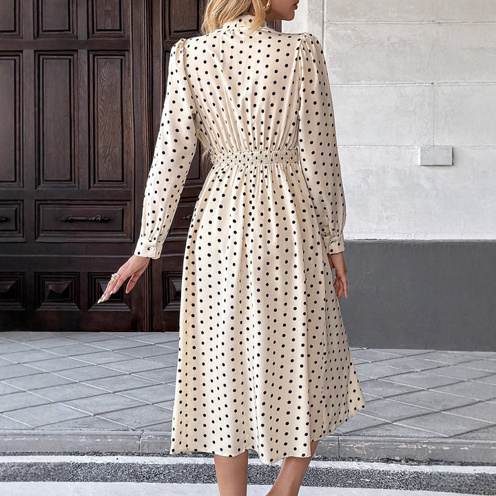 Women’s Midi Dress with Bow Collar and Dots Mune Fashion