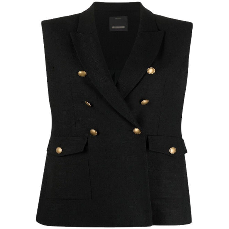 Women's double-breasted sleeveless blazer vest with distinctive decorative round buttons Mune Fashion