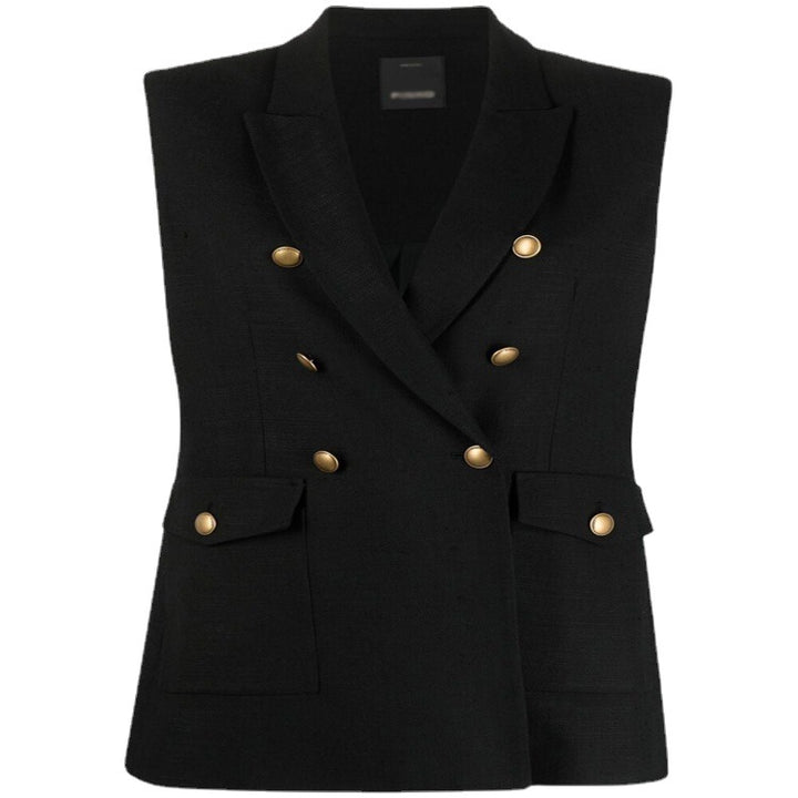 Women's double-breasted sleeveless blazer vest with distinctive decorative round buttons Mune Fashion