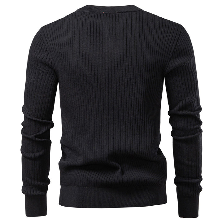 Men's ribbed long-sleeve henley pullover with stand-up collar, fine rib knit and slim fit Mune Fashion